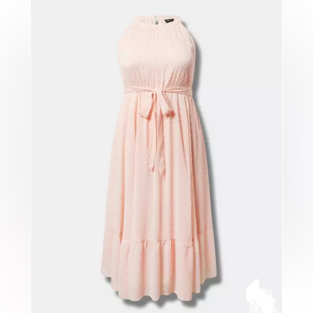Torrid Pink Clip Dot Tiered Dress Maxi Size 1X(14-16) New - Picture 4 of 12